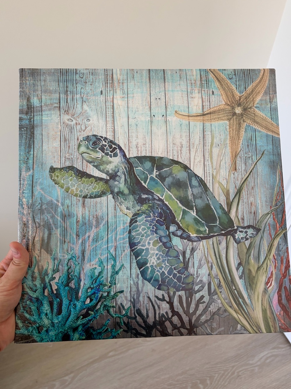 Sea Turtle Wall Art Canvas in Teal and Green